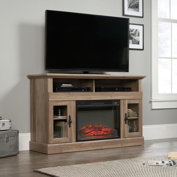 Barrister Lane 51 in. Salt Oak Particle Board TV Stand Fits TVs Up to 60 in. with Electric Fireplace