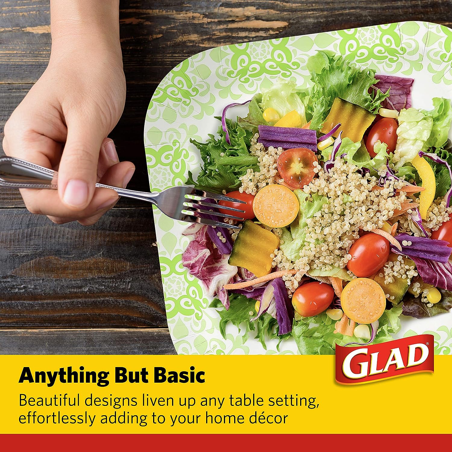Glad Square Disposable Paper Plates for All Occasions | Soak Proof, Cut Proof, Microwaveable Heavy Duty Disposable Plates | 8.5