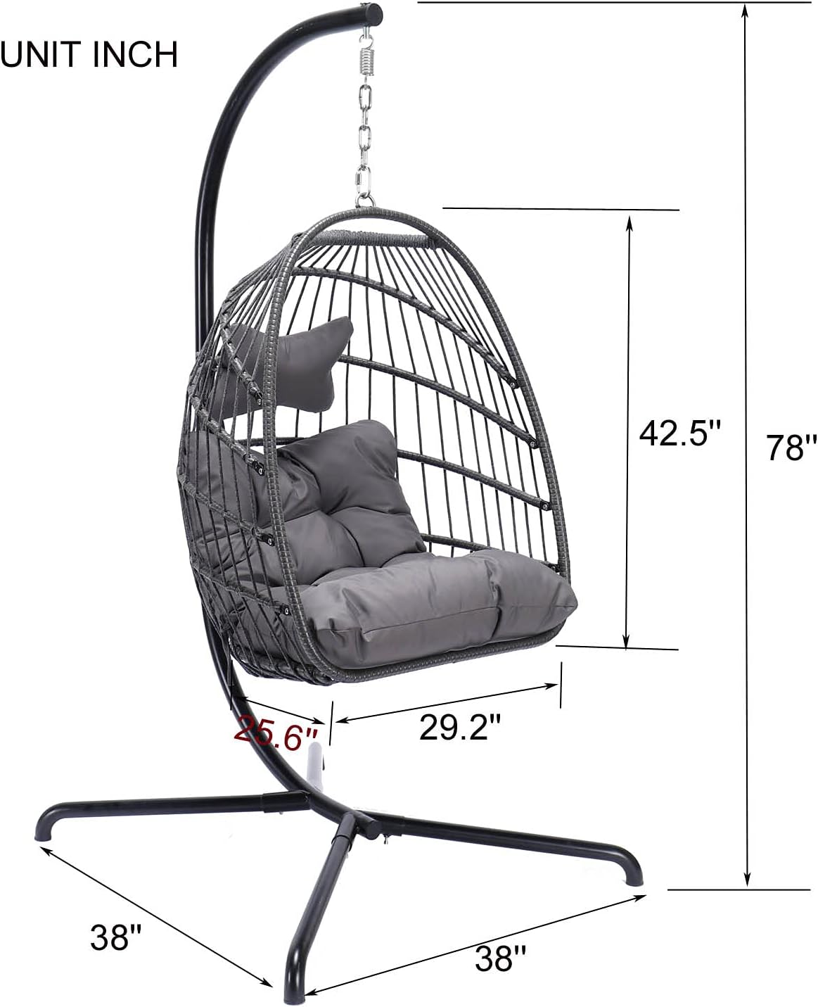 NICESOUL® Indoor Outdoor Patio Wicker Hanging Chair Swing Egg Basket Chairs with Stand UV Resistant Cushions 350lbs Capaticy for Patio Backyard Balcony Xmas Gift