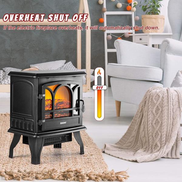 Euhomy Freestanding Wooden Electric Fireplace TV Stand in Black