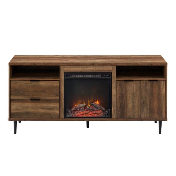 60 in. Reclaimed Barnwood Wood and Metal TV Stand with 2-Drawers Fits TVs up to 65 in. with Electric Fireplace