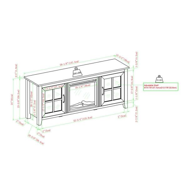 58 in. Dark Walnut Wood and Glass Transitional 2-Door Windowpane Fireplace TV Stand Fits TVs up to 65 in.