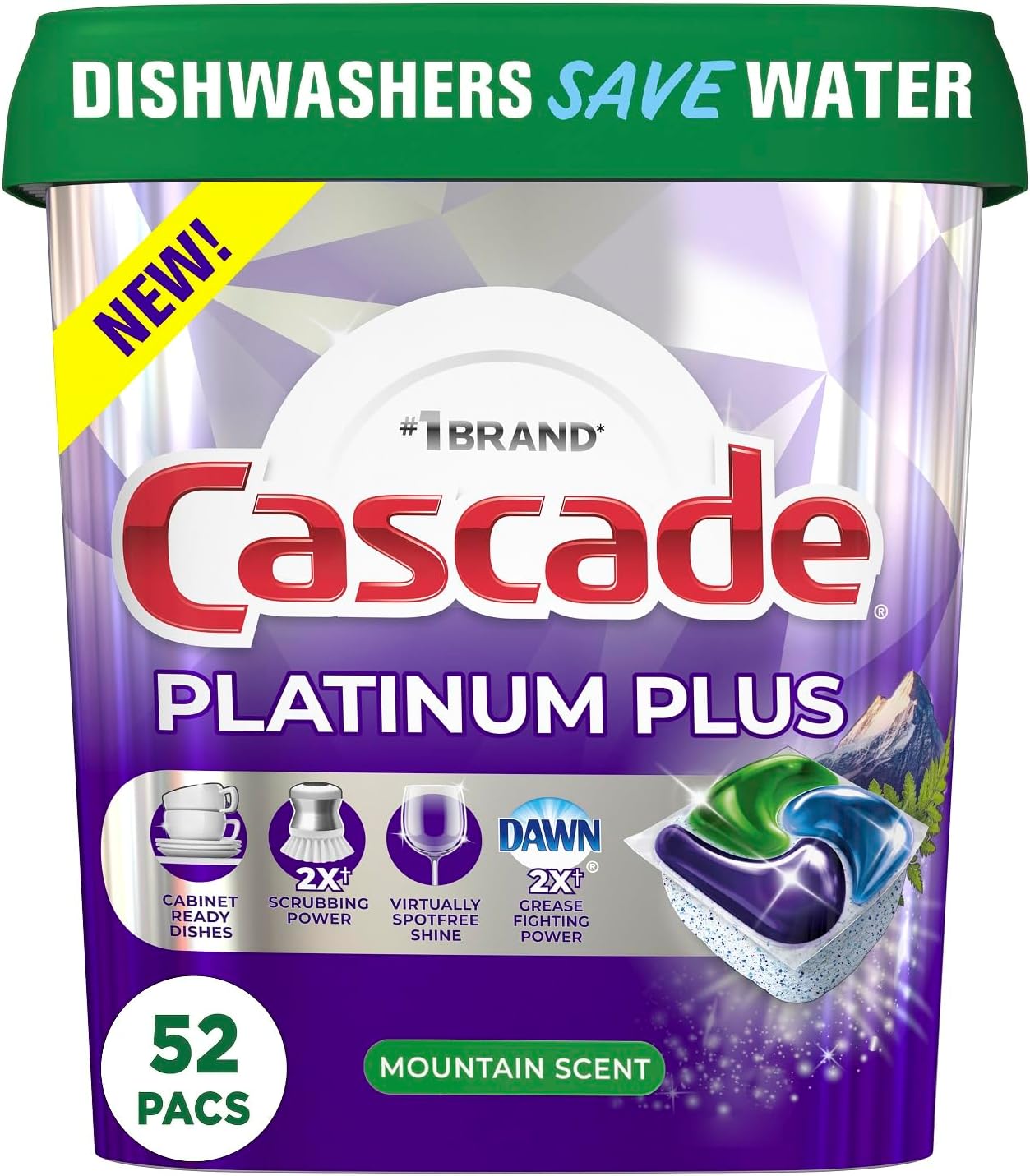 Cascade Platinum Plus Dishwasher Pod, Dish Detergent ActionPacs Dish Pods, Fresh, 52 Count