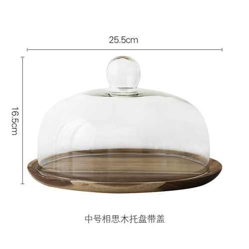 Wood Cake Stand with Glass Dome Revolving Cake Decorating Stand Dessert Display