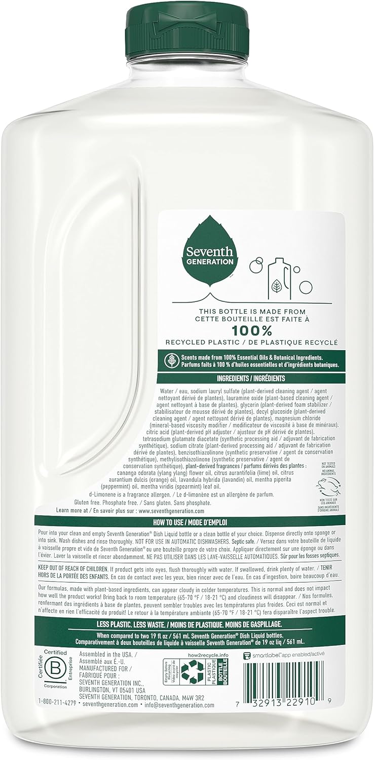 Seventh Generation Dish Soap Liquid, Fragrance Free, 19 oz, Pack of 6