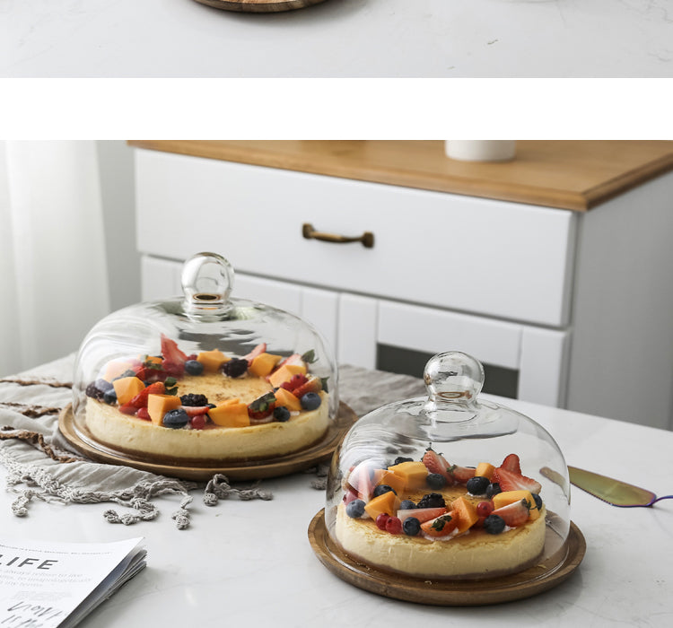 Wood Cake Stand with Glass Dome Revolving Cake Decorating Stand Dessert Display