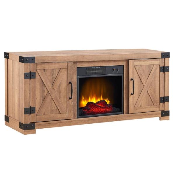56 in. Media Electric Fireplace with Industrial Accents in Rustic Barn Wood