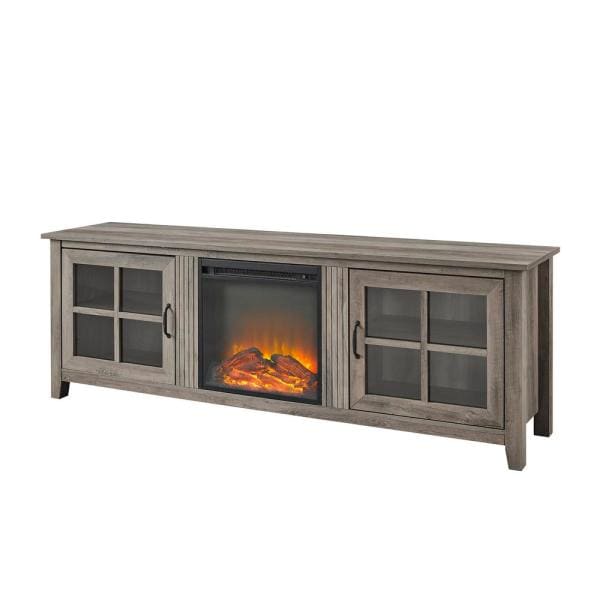 70 in. Gray Wash Composite TV Stand 75 in. with Electric Fireplace