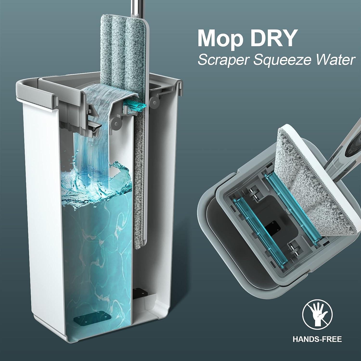 JOYMOOP mop and bucket with Wringer Set, Flat ,for floor cleaning with 3 Microfiber Pads, Wet and Dry Use, Household cleaning Tools, for Hardwood, Laminate, Tile