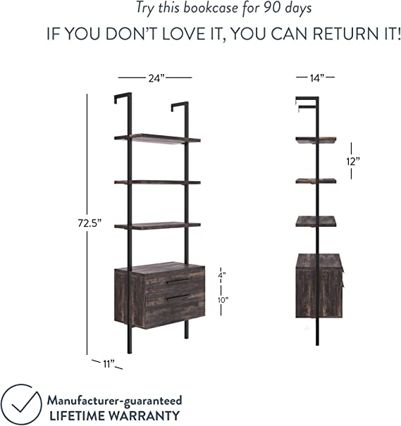 Nathan James Theo Modern Bookcase with Rattan Cabinet in Matte Black and Light Oak Finish with Matte Black Metal Frame for Living Room, Home Office Storage