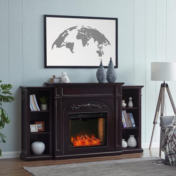Overton Alexa-Enabled 72.5 in. Electric Smart Fireplace with Bookcases in Espresso