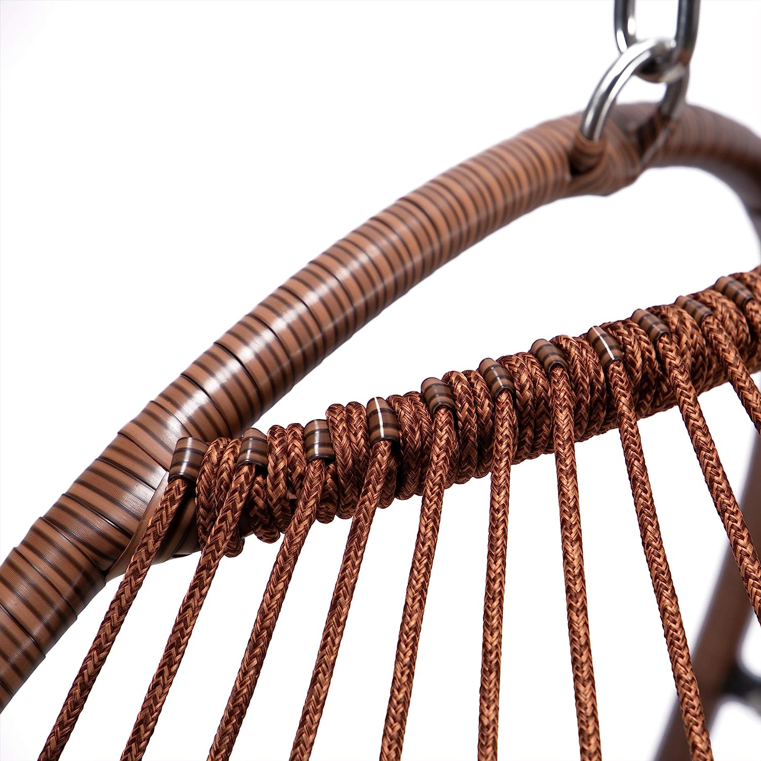 in Door Outdoor Patio Wicker Hanging Chair Swing Chair Patio Egg Chair UV Resistant Beige Cushion Aluminum Frame (Brown)