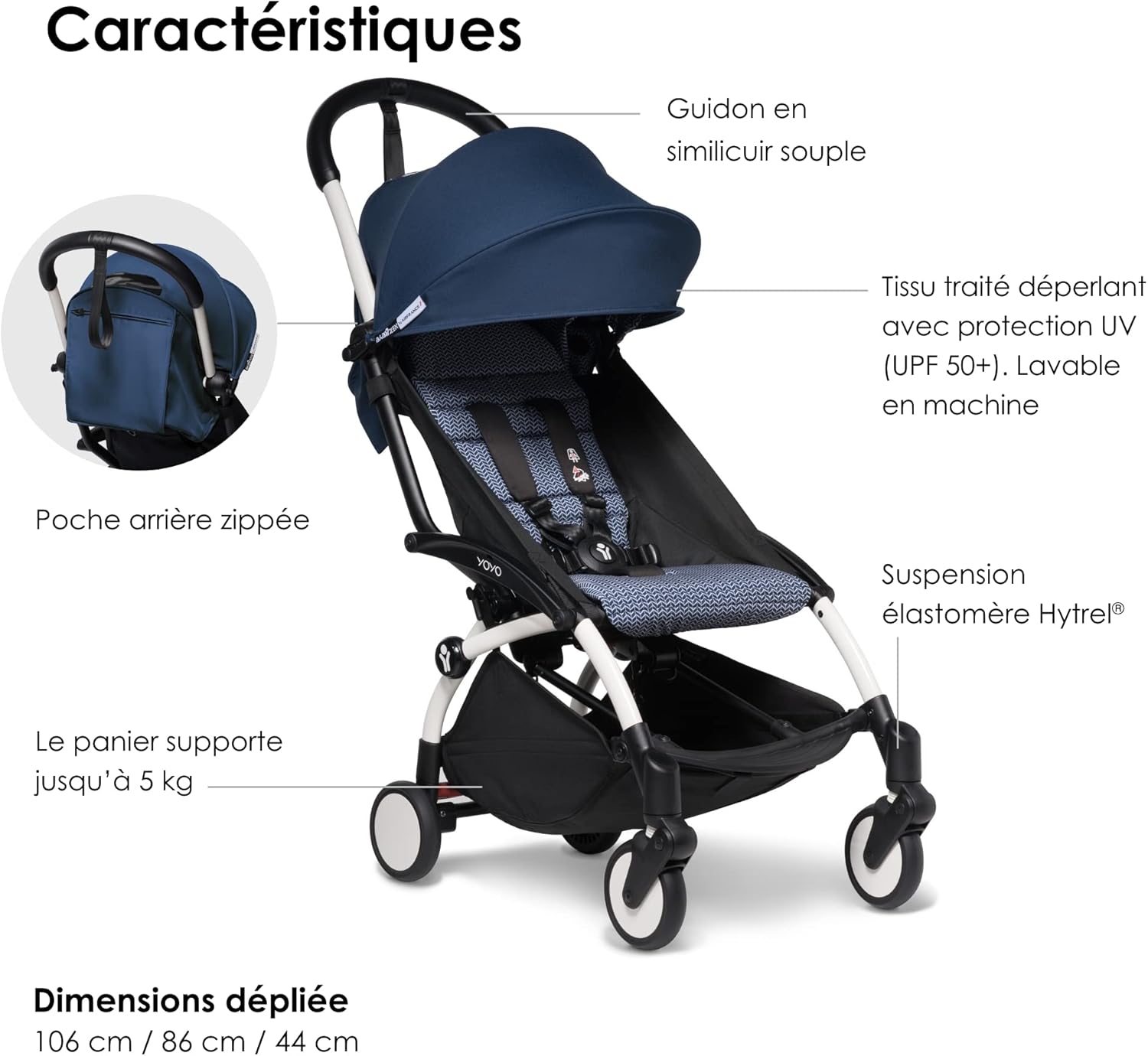 Poussette BABYZEN YOYO2 6+ (Cadre noir + pack couleur Aqua) - Comprend un harnais, un dossier, des arceaux de capote, une bandoulière, un coussin d’assise, et une capote assortie