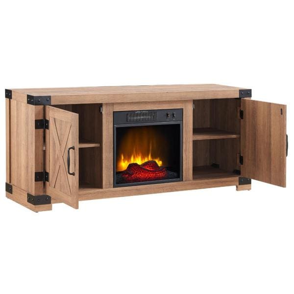 56 in. Media Electric Fireplace with Industrial Accents in Rustic Barn Wood