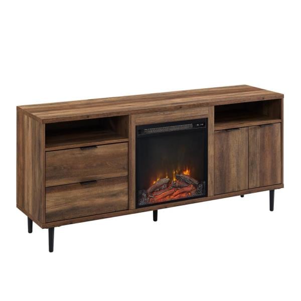 60 in. Reclaimed Barnwood Wood and Metal TV Stand with 2-Drawers Fits TVs up to 65 in. with Electric Fireplace