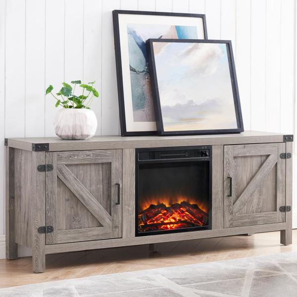 60 in. Gray Electric Fireplace TV Stand Fits TV's up to 70 in. with 2-Cabinet