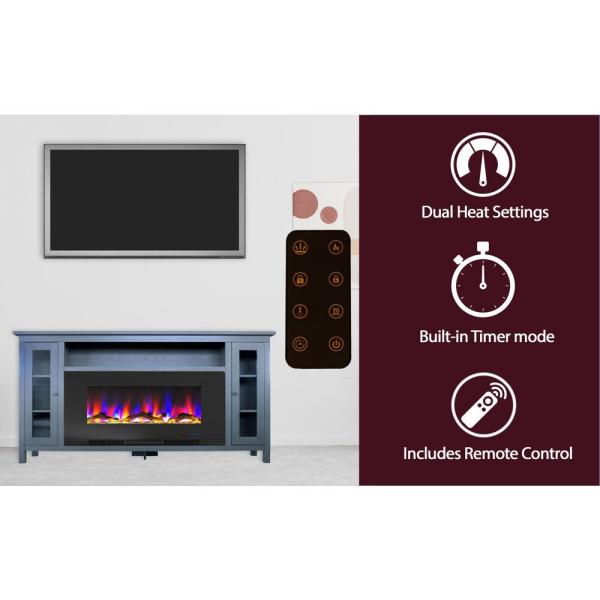 Somerset 70 in. Electric Fireplace in Blue with Driftwood Log Display