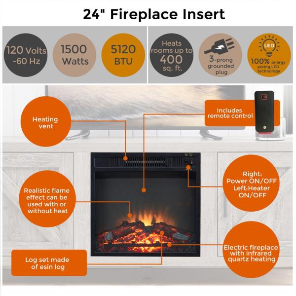 60 in. Gray Electric Fireplace TV Stand Fits TV's up to 70 in. with 2-Cabinet