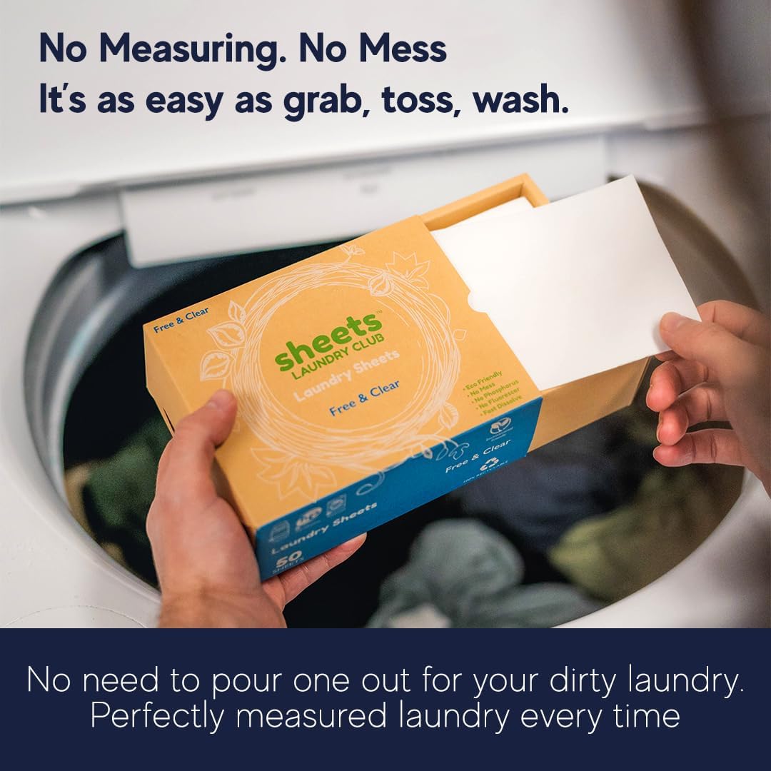 Sheets Laundry Club - 50 Fresh Linen(up to 100 loads) Laundry Detergent Sheets - 40 Lavender Dryer Sheets, 8oz Lavender Scent Booster Tube. Good for the earth and a breeze to use. Hypoallergenic