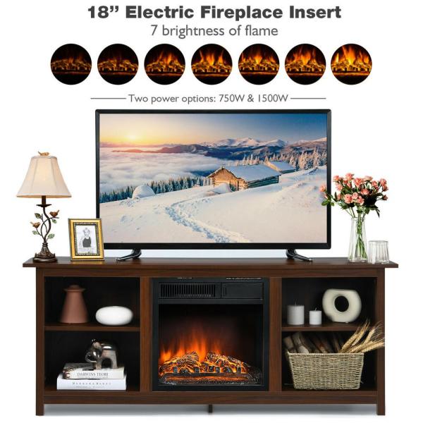 58 in. Fireplace TV Stand with 18 Electric Fireplace Up to 65 in. Coffee (2-Tier)