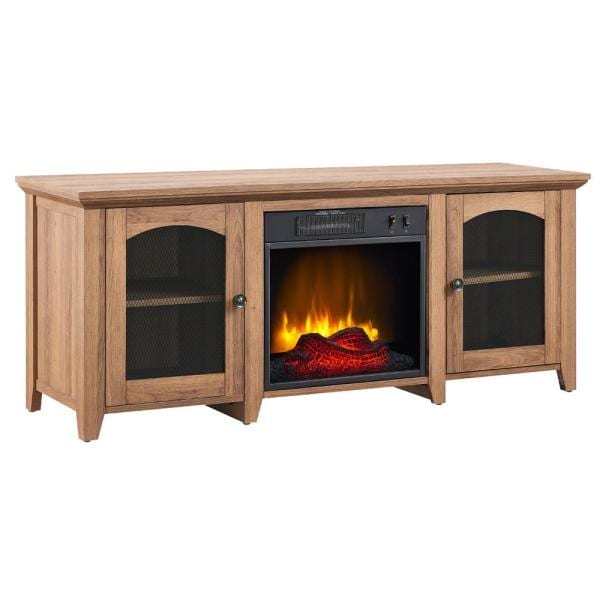 56 in. Media Electric Fireplace with Arch Doors in Rustic Barn Wood