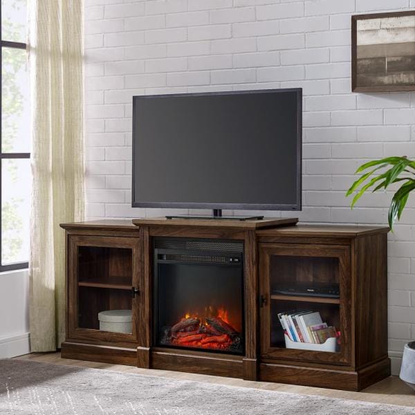 60 in. Dark Walnut Composite TV Stand Fits TVs Up to 66 in. with Electric Fireplace
