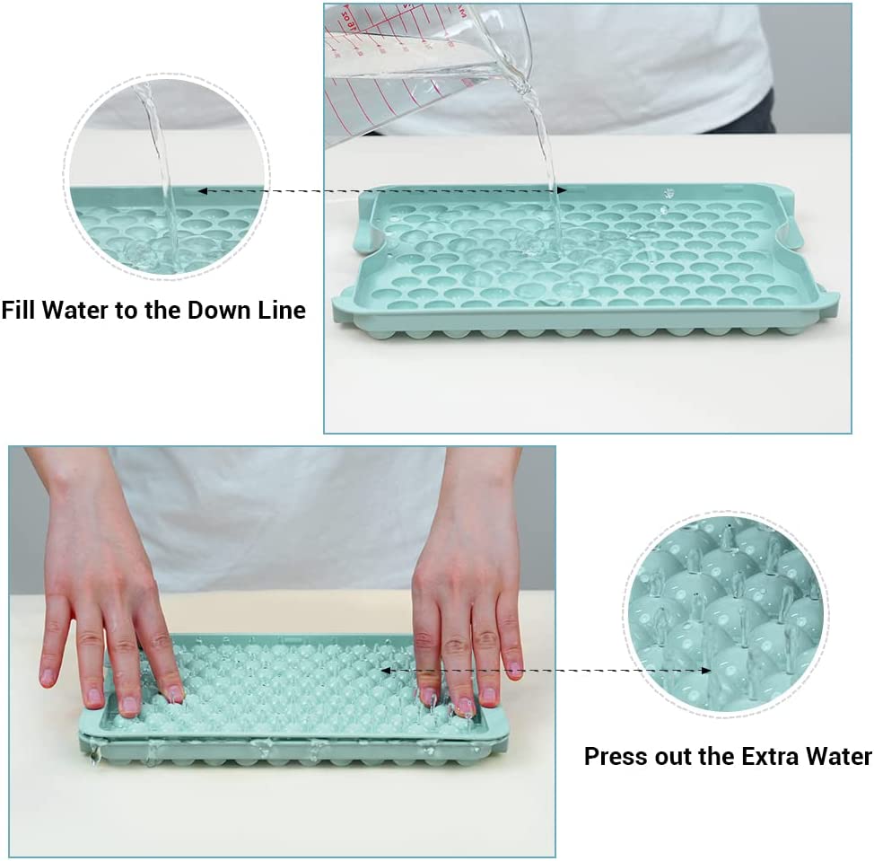 Combler Mini Ice Cube Tray with Lid and Bin, Ice Trays for Freezer 3 Pack, Upgraded 123X3 Pcs Small Round Ice Cube Trays Easy Release, Mini Ice Maker, Crushed Ice Tray for Chilling Coffee Drinks, Bule