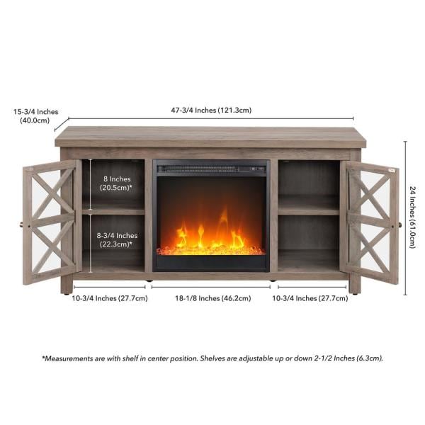 Colton 47.75 in. Gray Oak TV Stands with Crystal Fireplace Insert