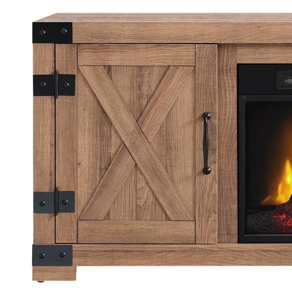 56 in. Media Electric Fireplace with Industrial Accents in Rustic Barn Wood