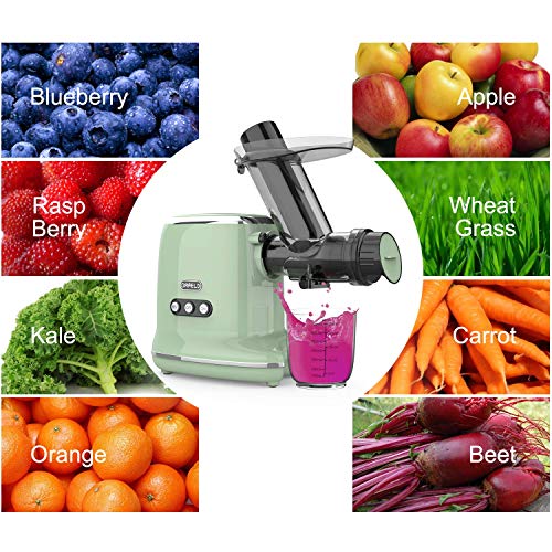 Juicer Machines, Orfeld Cold Press Juicer with 95% Juice Yield & Purest Juice, Easy Cleaning & Quiet Motor Masticating Juicer Machines for Vegetables and Fruits (Green)