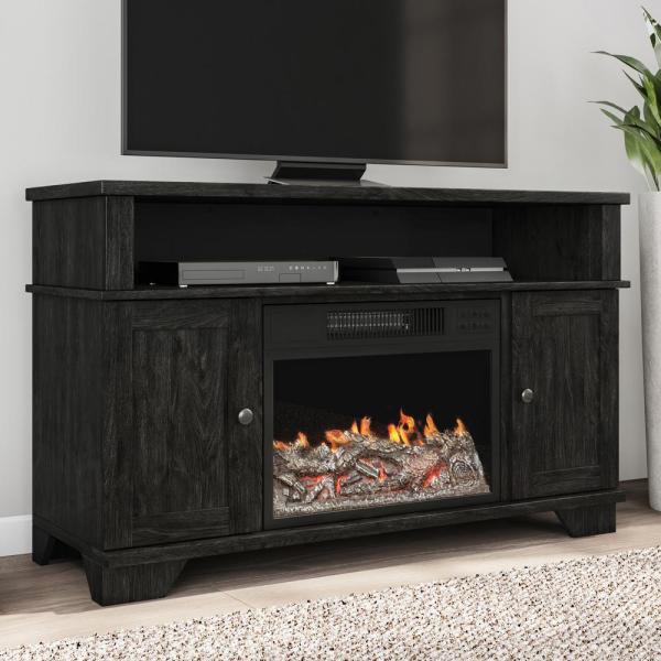 45 in Black Electric Fireplace TV Stand Fits TVs up to 47 in with Media Shelves and Cabinets