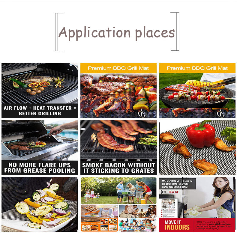 Hot Non-stick Barbecue Mesh Mat Reusable Heat Resistance BBQ Baking Net Pad Kitchen Cooking Smoker BBQ Mat Liner Accessorie