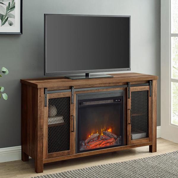 48 in. Rustic Oak Composite TV Stand 52 in. with Electric Fireplace