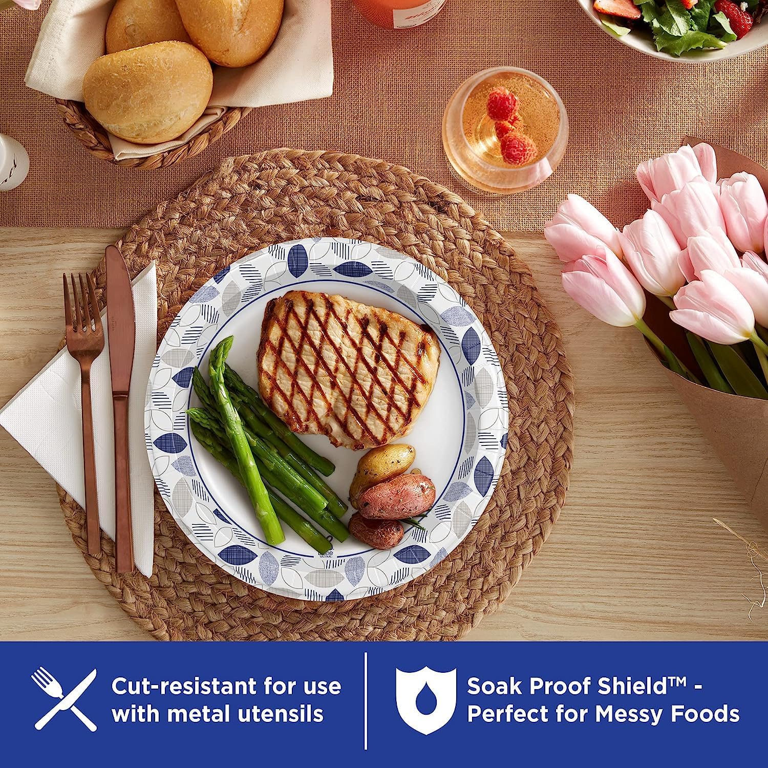 Dixie Ultra Paper Plates, 10 1/16 inch, Dinner Size Printed Disposable Plate, 172 Count (4 Packs of 43 Plates), Packaging and Design May Vary