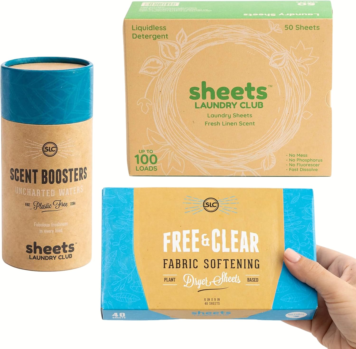 Sheets Laundry Club - 50 Fresh Linen(up to 100 loads) Laundry Detergent Sheets - 40 Lavender Dryer Sheets, 8oz Lavender Scent Booster Tube. Good for the earth and a breeze to use. Hypoallergenic