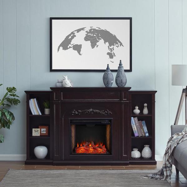 Overton Alexa-Enabled 72.5 in. Electric Smart Fireplace with Bookcases in Espresso