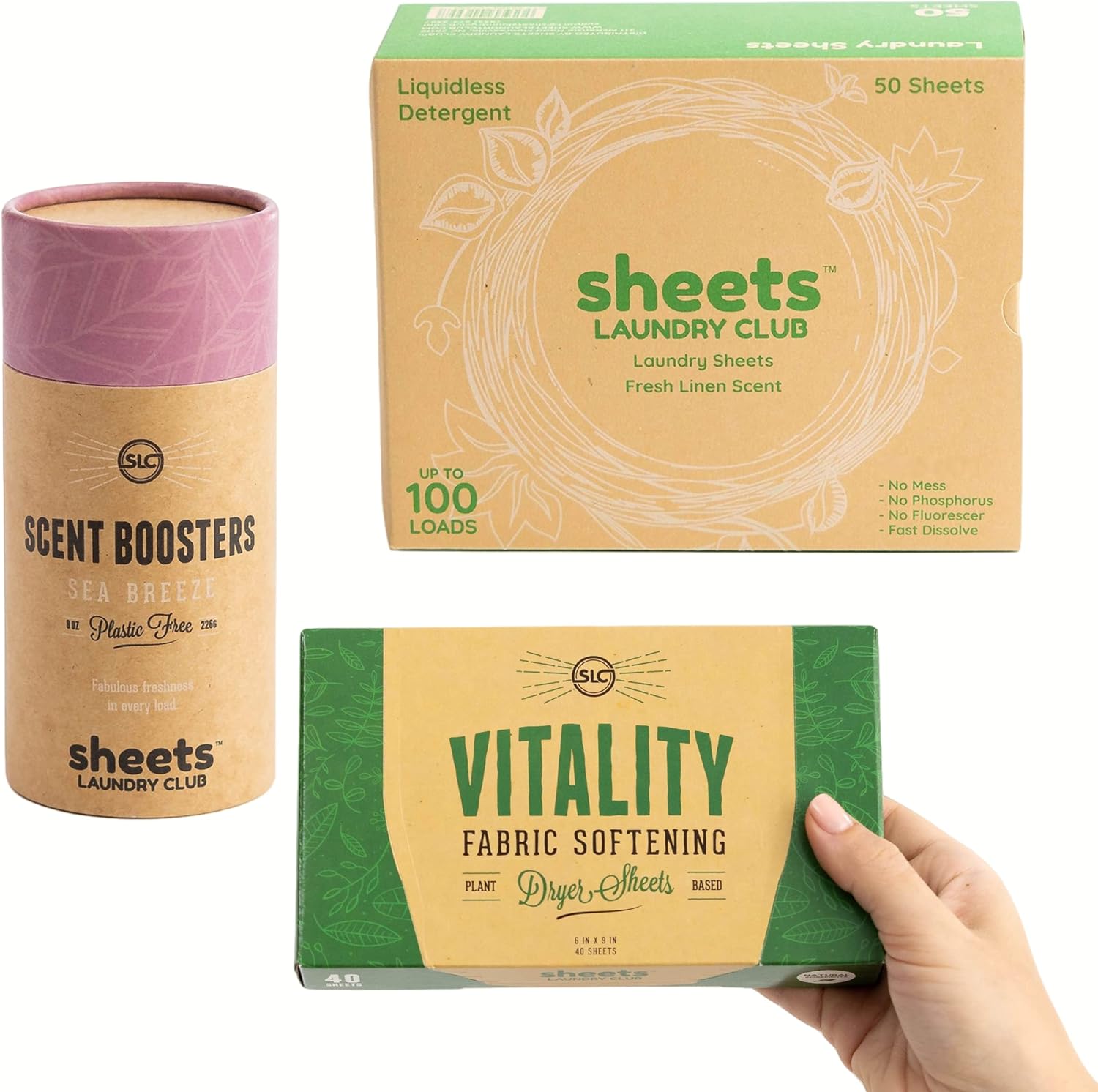Sheets Laundry Club - 50 Fresh Linen(up to 100 loads) Laundry Detergent Sheets - 40 Lavender Dryer Sheets, 8oz Lavender Scent Booster Tube. Good for the earth and a breeze to use. Hypoallergenic