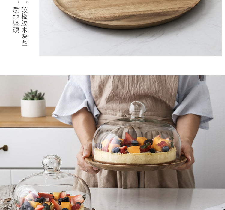 Wood Cake Stand with Glass Dome Revolving Cake Decorating Stand Dessert Display