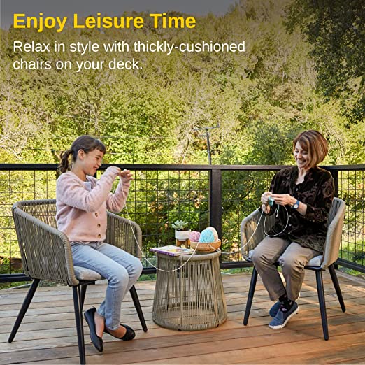 Patio Furniture Set, 3-Piece Outside Bistro Set Handwoven Rattan Wicker Chairs with Waterproof Cushions, Tempered Glass Table, Outdoor Conversation Set for Porch, Brown & Light Grey