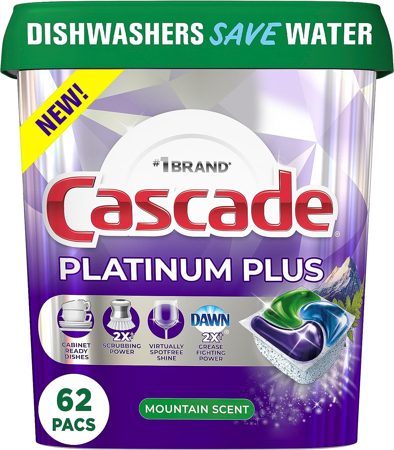 Cascade Platinum Plus Dishwasher Pod, Dish Detergent ActionPacs Dish Pods, Fresh, 52 Count