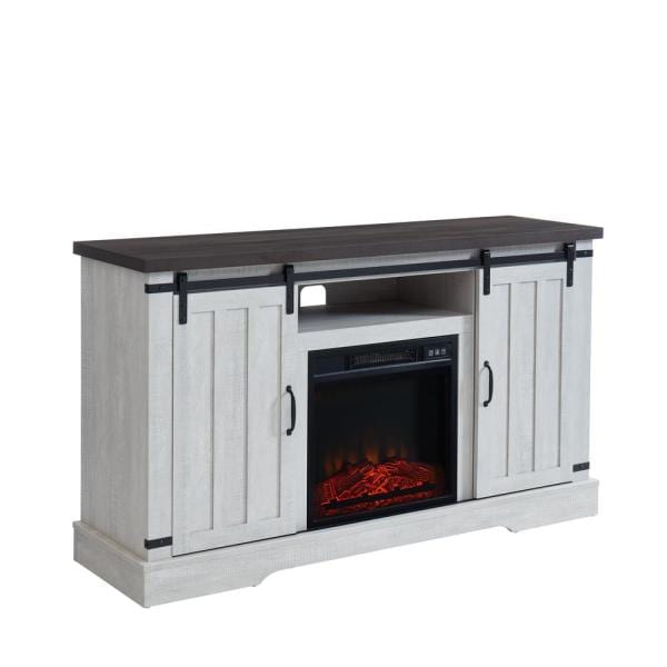 54 in. Freestanding Media Console Electric Fireplace TV Stand with Sliding Barn Door in Stone Gray
