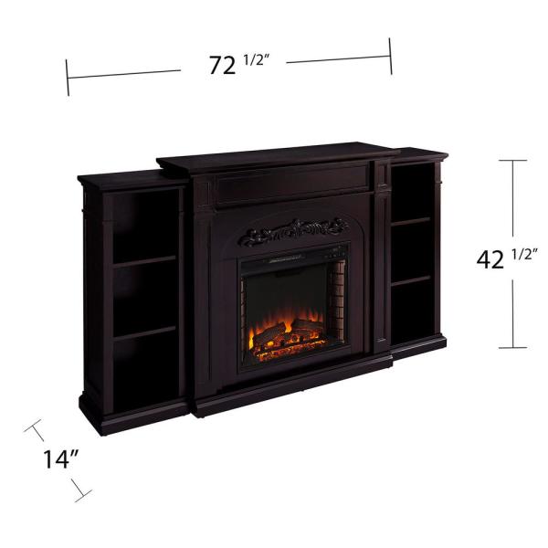 Overton 73 in. Electric Fireplace with Bookcases in Espresso