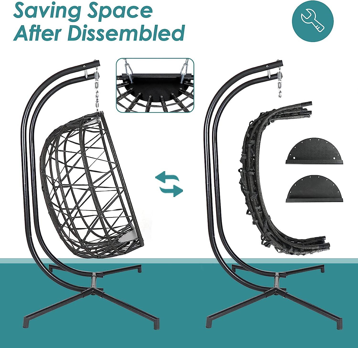 RADIATA Double Egg Chair with Stand Luxury Outdoor Patio Wicker Loveseat Hanging Swing Egg Chairs with Resistant Cushions Metal Frame 500 lbs Capaticy for 2 Persons Patio Backyard Balcony