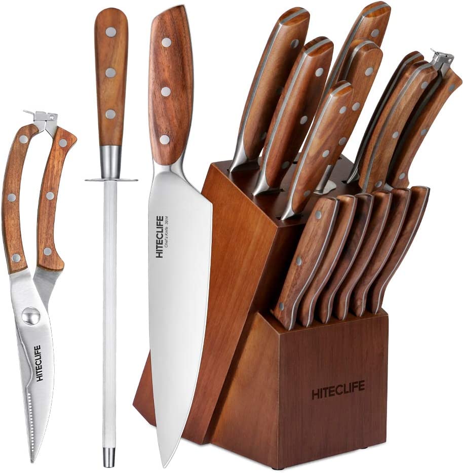 [🎁GIFT]14 Pieces High Carbon Stainless Steel Knife Set with Block