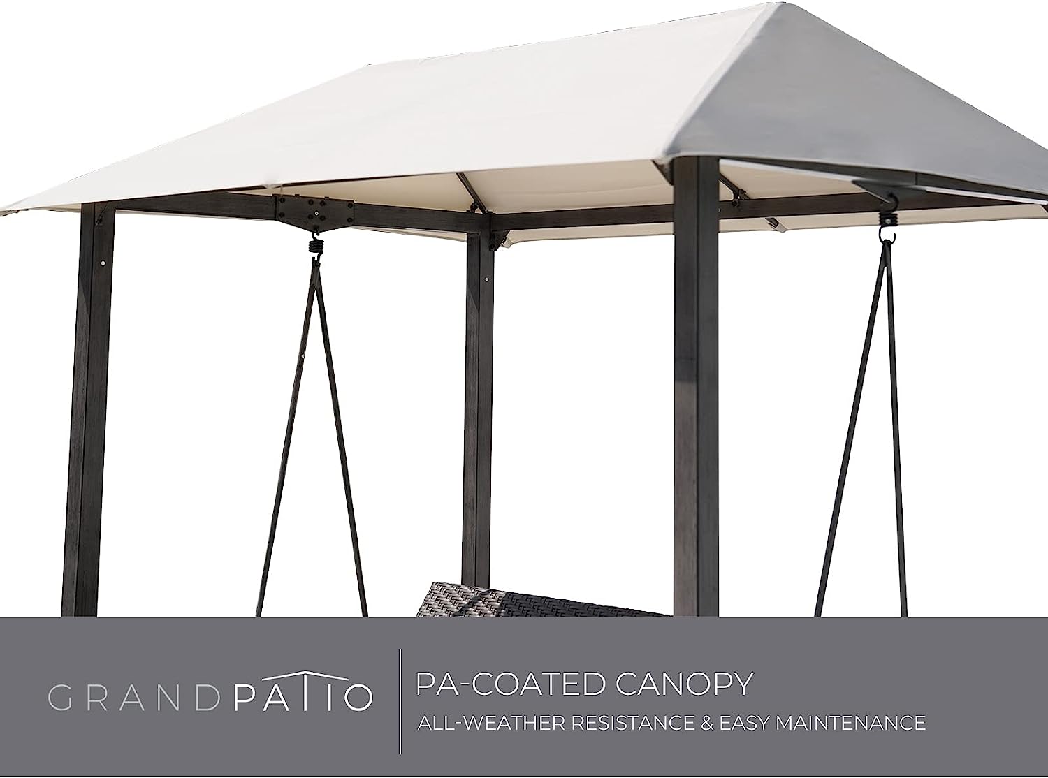 Grand Patio Outdoor Porch Swing 3-Seat with Canopy and Removable Cushion for Garden, Backyard, Poolside, Weather Resistant Powder Coated Steel, Beige