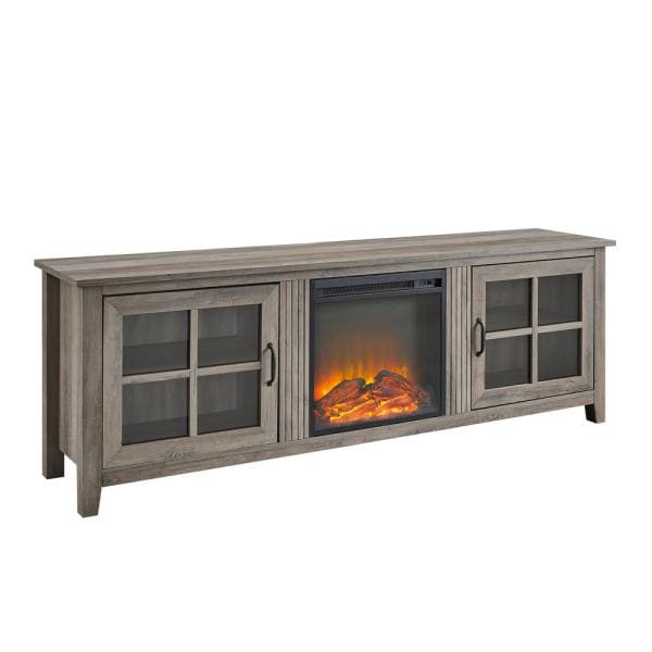70 in. Gray Wash Composite TV Stand 75 in. with Electric Fireplace