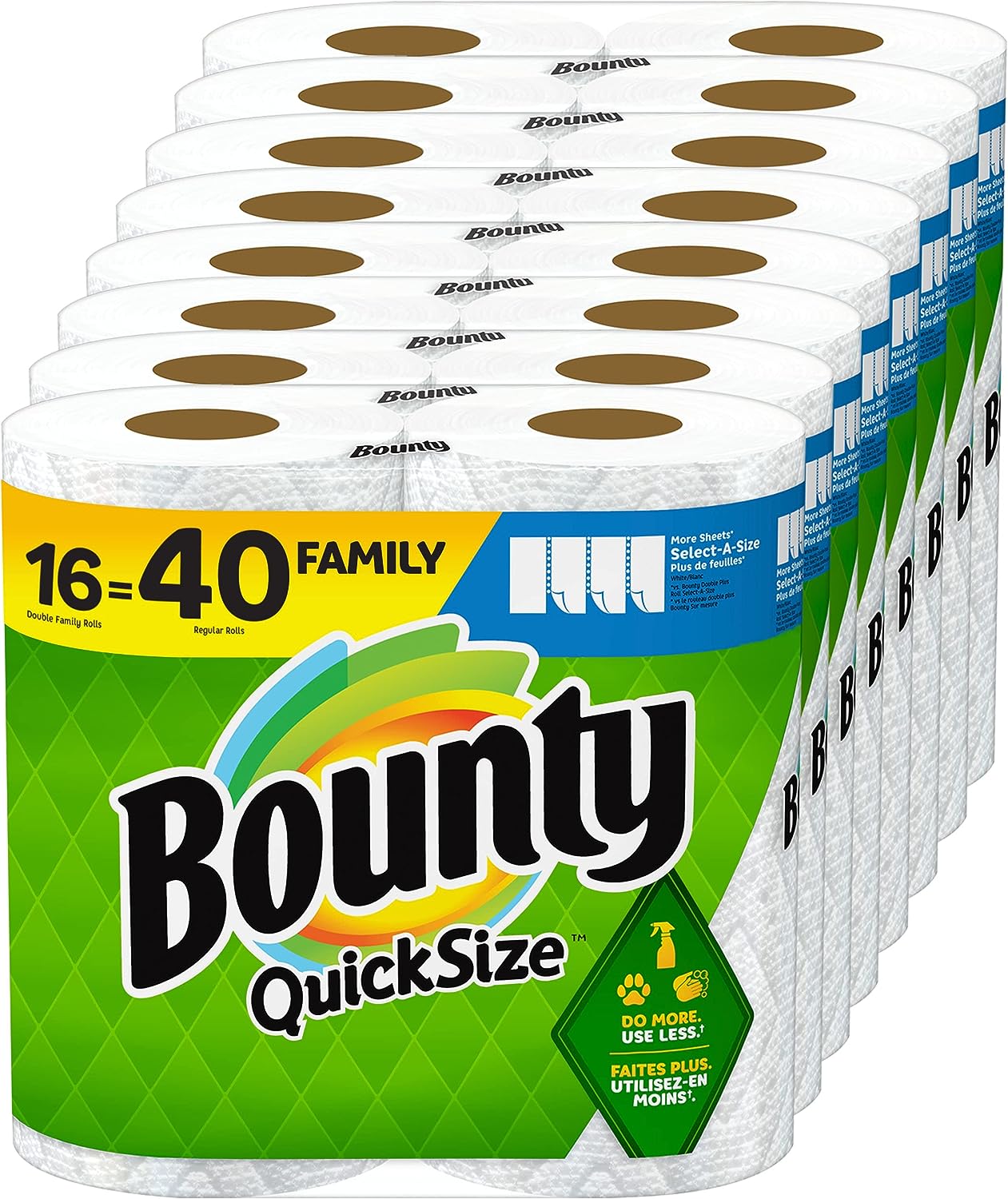 Bounty Quick Size Paper Towels, White, 8 Family Rolls = 20 Regular Rolls