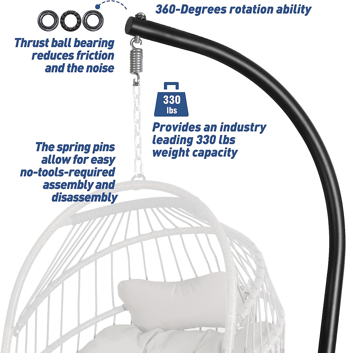 Chihee Egg Chair Foldable Wicker Rattan Hanging Chair Swing Chair Indoor Outdoor Patio Wicker Chair Hammock Chair with Stainless Steel Hanging Kit Chain Link UV Resistant Cushion Bedroom Balcony