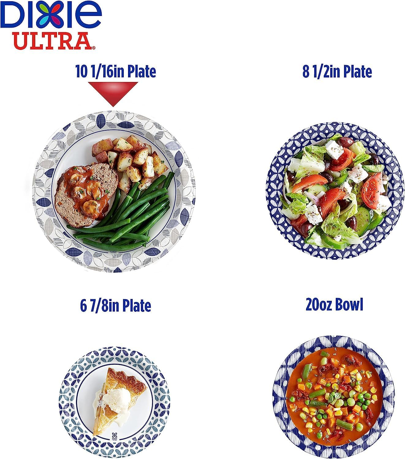 Dixie Ultra Paper Plates, 10 1/16 inch, Dinner Size Printed Disposable Plate, 172 Count (4 Packs of 43 Plates), Packaging and Design May Vary