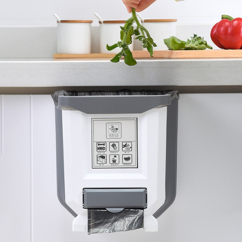 Folding Waste Bin Kitchen Cabinet Door Hanging Trash Bin Trash Can Wall Mounted